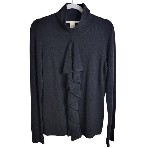 Diane von Furstenberg Sweaters - Diane von Furstenberg Large 100% Cashmere Black Ruffle Front Knit Sweater